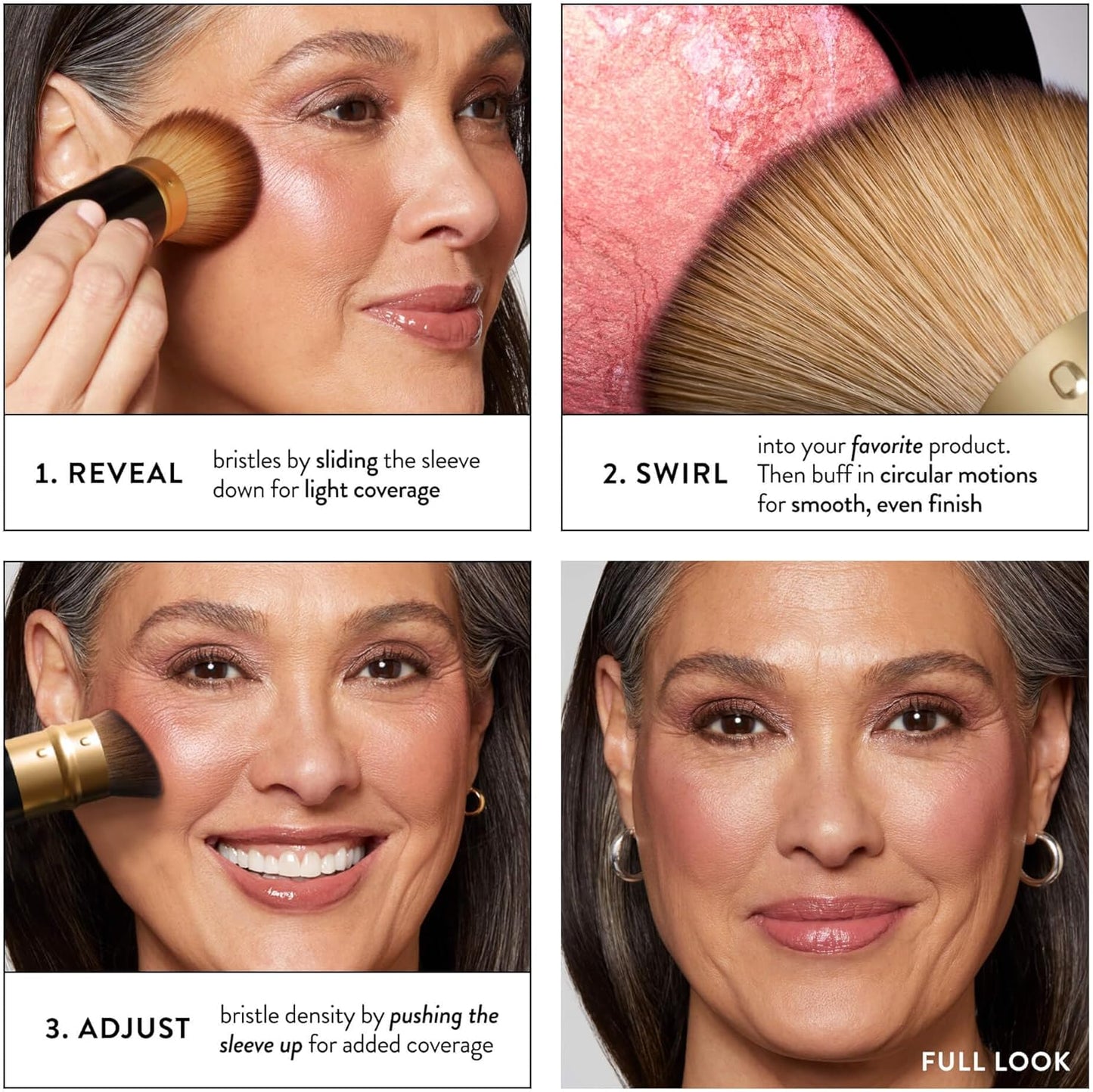 LAURA GELLER NEW YORK Retractable Black Kabuki Brush for Liquid, Cream and Powder Face Makeup With Aluminum Handle
