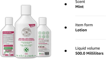 Dog Shampoo For Itchy skin Antibacterial And Antifungal | Natural Medicated Low Lather Safe Formula | Fast Absorbing and Skin Cooling First Aid | Great For Grazes Skin Irritation