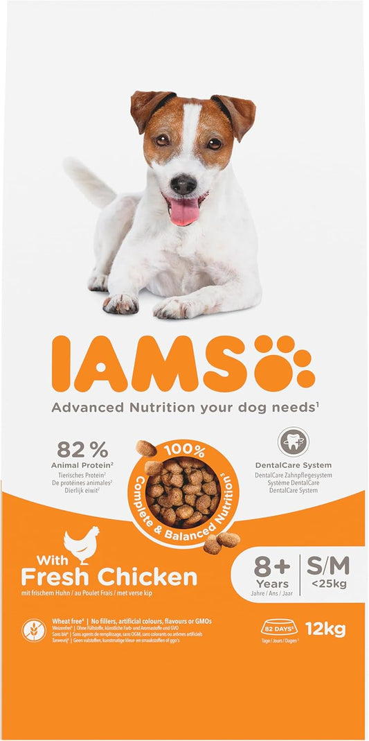 IAMS Senior Small Medium Complete Dry Dog Food Chicken 12kg - With DentalCare System
