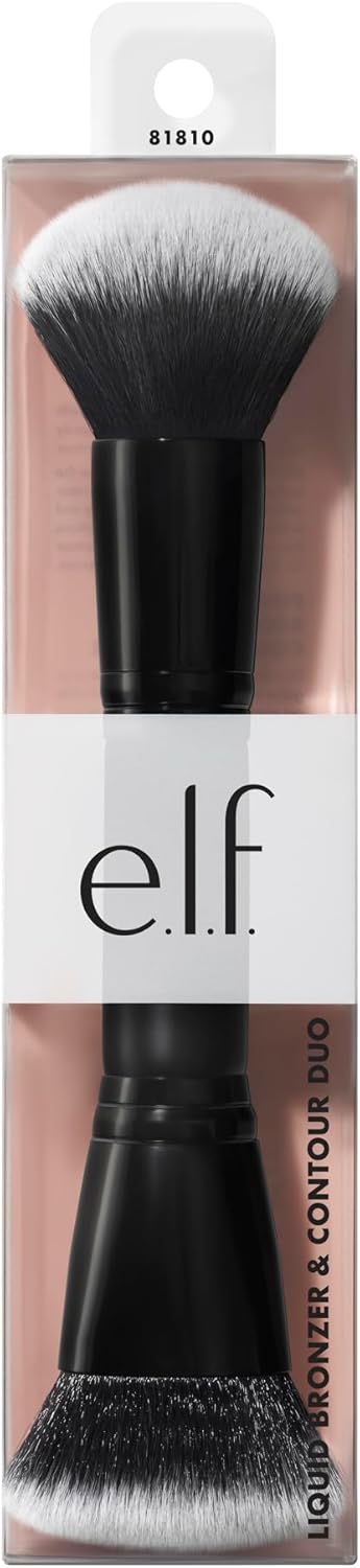 e.l.f. Camo Liquid Bronzer & Contour Duo Brush, Dual-Ended Face Makeup Brush, For a Sun-Kissed, Sculpted Complexion, Synthetic Bristles, Vegan & Cruelty-Free