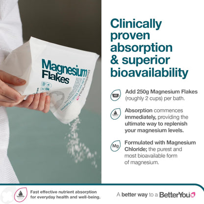 BetterYou Magnesium Original Bath Flakes, Natural Source of Zechstein Magnesium, Mineral Bath Flakes, Cleansing Bath Salts, Vegan & Palm-Oil Free