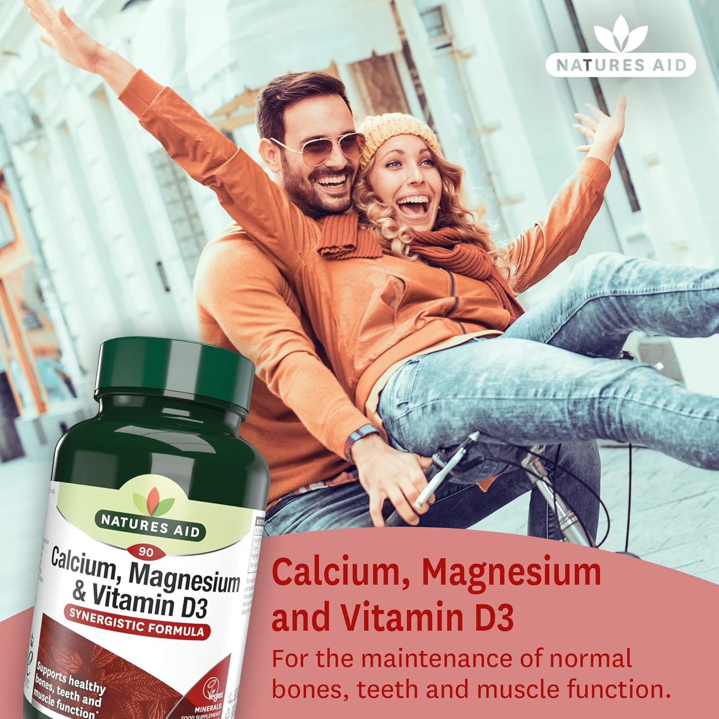Natures Aid Calcium Magnesium & Vitamin D3 - Supports Bones Teeth Muscle Function & Immunity Supplement - High Potency Calcium Absorption and Immune Health - Vegan, Non-GMO, Gluten-Free