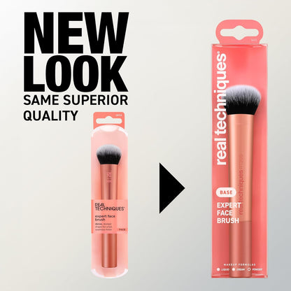 Real Techniques Expert Face Makeup Brush, For Liquid and Cream Foundation, Blush, and Bronzer, Buildable Coverage for Base Makeup, Dense, Synthetic Bristles, Vegan and Cruelty-Free, 1 Count