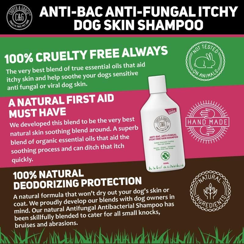Dog Shampoo For Itchy skin Antibacterial And Antifungal | Natural Medicated Low Lather Safe Formula | Fast Absorbing and Skin Cooling First Aid | Great For Grazes Skin Irritation