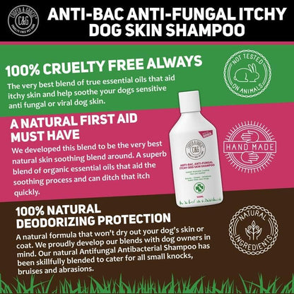 Dog Shampoo For Itchy skin Antibacterial And Antifungal | Natural Medicated Low Lather Safe Formula | Fast Absorbing and Skin Cooling First Aid | Great For Grazes Skin Irritation