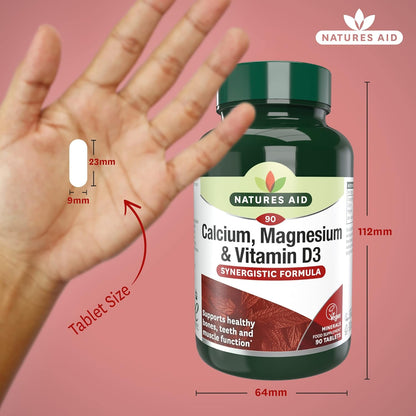 Natures Aid Calcium Magnesium & Vitamin D3 - Supports Bones Teeth Muscle Function & Immunity Supplement - High Potency Calcium Absorption and Immune Health - Vegan, Non-GMO, Gluten-Free
