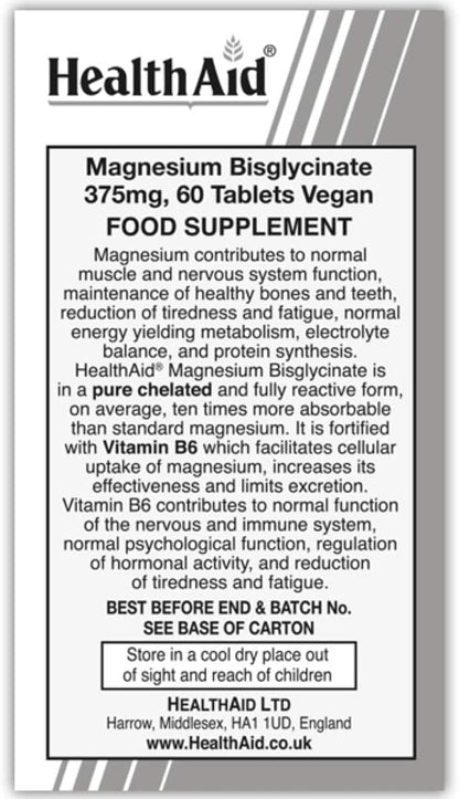 HealthAid Magnesium Bisglycinate Vegan Tablets