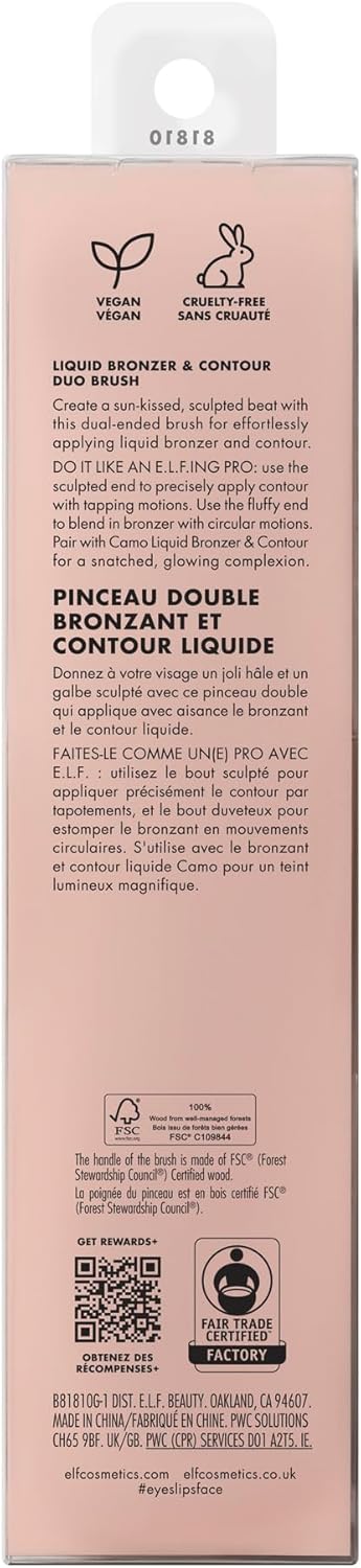 e.l.f. Camo Liquid Bronzer & Contour Duo Brush, Dual-Ended Face Makeup Brush, For a Sun-Kissed, Sculpted Complexion, Synthetic Bristles, Vegan & Cruelty-Free