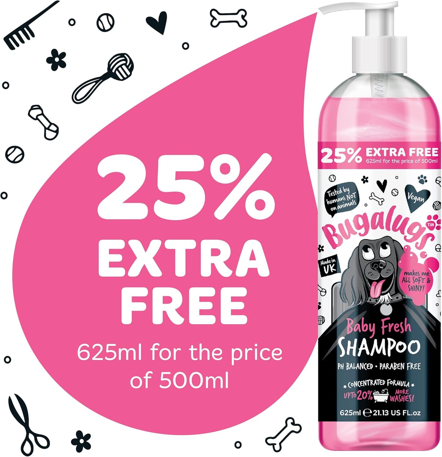 BUGALUGS Baby Fresh Dog Shampoo grooming products for smelly dogs with baby powder scent, best puppy shampoo, Vegan pet shampoo professional