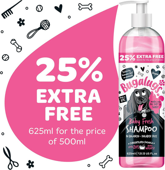 BUGALUGS Baby Fresh Dog Shampoo grooming products for smelly dogs with baby powder scent, best puppy shampoo, Vegan pet shampoo professional