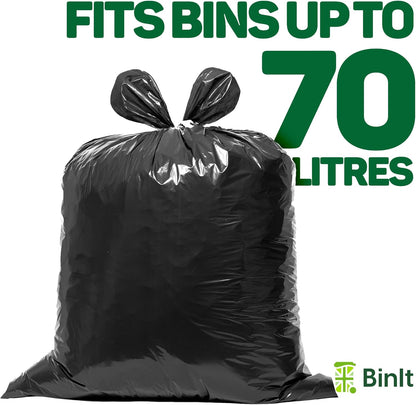 BIN IT 40 Everyday 70L Strong & Secure, Refuse Sacks, Bin Bags, Bin Liners, Flat Top, Recycled, Tear Resistant, 30 μm, Perfect for Everyday Use, Household, Office, Kitchen & Caterers