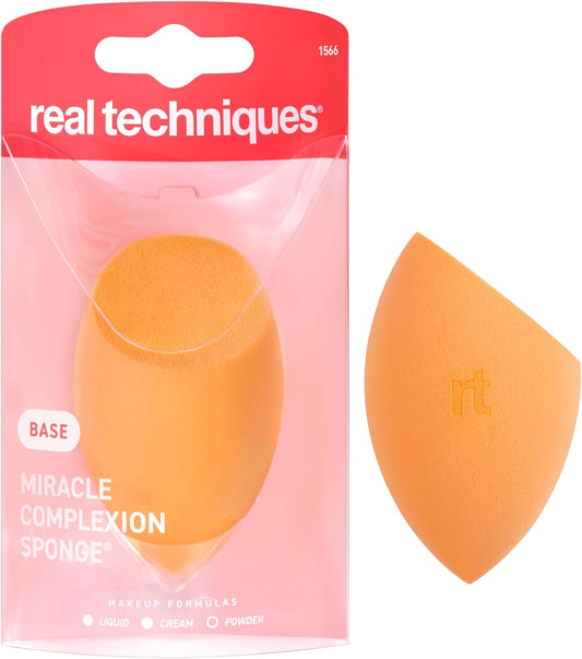 Real Techniques Miracle Complexion Sponge for Liquid & Cream Makeup, 3-Point Design for Seamless Application, Streak-Free Natural Dewy Finish, Latex-Free, Cruelty-Free, Vegan, Easy to Clean, 1 Count