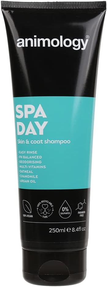 Animology Spa Day Dog Shampoo 250ml | Easy Rince |PH Balanced | Deodorising | Multi Vitamins Oatmeal, Chamomile & Argan Oil | 100% Vegan and Recyclable (14ANI71)
