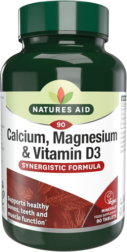 Natures Aid Calcium Magnesium & Vitamin D3 - Supports Bones Teeth Muscle Function & Immunity Supplement - High Potency Calcium Absorption and Immune Health - Vegan, Non-GMO, Gluten-Free