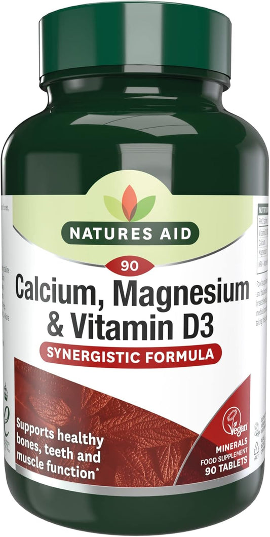 Natures Aid Calcium Magnesium & Vitamin D3 - Supports Bones Teeth Muscle Function & Immunity Supplement - High Potency Calcium Absorption and Immune Health - Vegan, Non-GMO, Gluten-Free