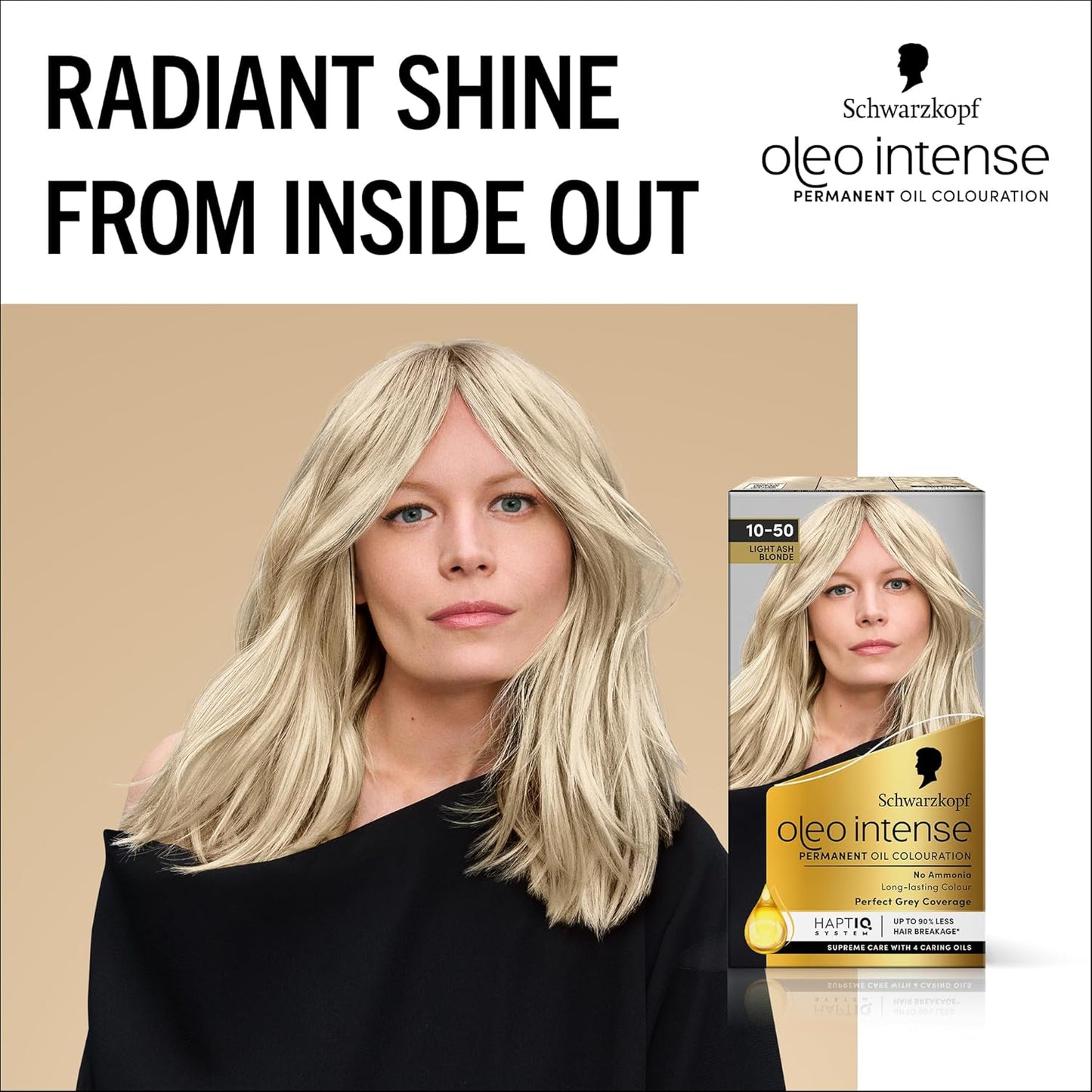Schwarzkopf Oleo Intense Permanent Oil Colour 10-50 Light Ash Blonde Hair Dye, Perfect Grey Coverage, Conditioner with HaptIQ System, Long-Lasting Colour, Ammonia Free Hair Dye
