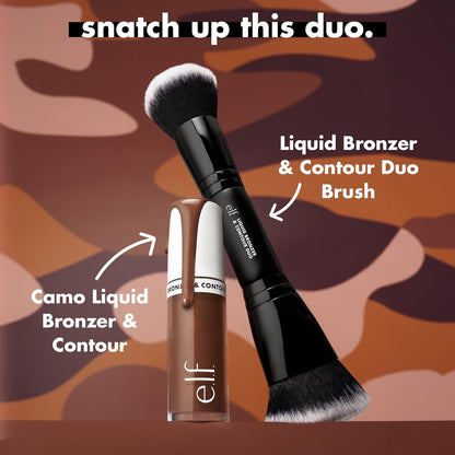e.l.f. Camo Liquid Bronzer & Contour Duo Brush, Dual-Ended Face Makeup Brush, For a Sun-Kissed, Sculpted Complexion, Synthetic Bristles, Vegan & Cruelty-Free