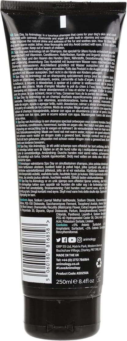 Animology Spa Day Dog Shampoo 250ml | Easy Rince |PH Balanced | Deodorising | Multi Vitamins Oatmeal, Chamomile & Argan Oil | 100% Vegan and Recyclable (14ANI71)