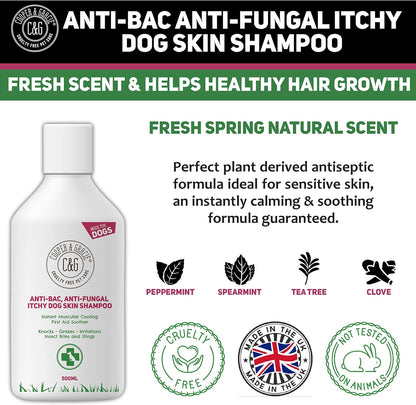 Dog Shampoo For Itchy skin Antibacterial And Antifungal | Natural Medicated Low Lather Safe Formula | Fast Absorbing and Skin Cooling First Aid | Great For Grazes Skin Irritation