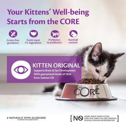Wellness CORE Kitten 1.75 kg, Turkey & Chicken – Dry Cat Food for Kittens, Grain-Free, Natural, Hypoallergenic, Protein-Rich, High Meat Content, Supports Brain & Eye Development