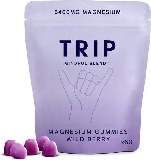 TRIP Magnesium Gummies, Wild Berry, 5,400mg Magnesium Citrate per pack, 90mg x 60 Gummies, Highly Absorbable, Electrolyte Balance, Plant-Powered, Sugar-Free