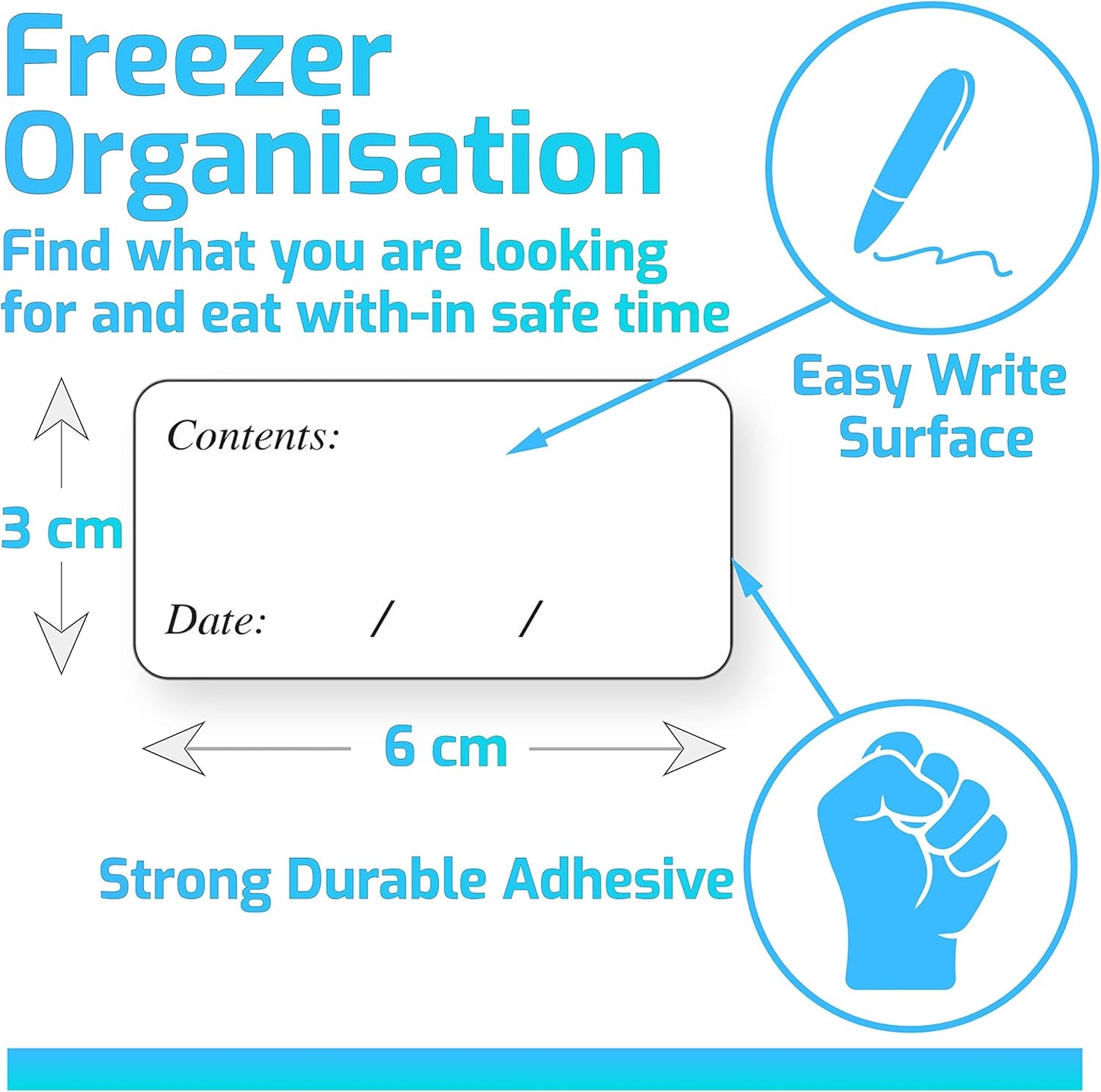 Innoveem Freezer Labels Easy Peel Off - Frozen Food Labels Stickers That Leave No Sticky Residue After Use - Perfectly Sized Reusable Fridge Labels (6 x 3cm) with Easy to Write Surface. [100 Pack]