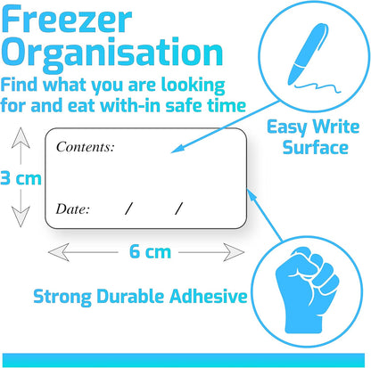 Innoveem Freezer Labels Easy Peel Off - Frozen Food Labels Stickers That Leave No Sticky Residue After Use - Perfectly Sized Reusable Fridge Labels (6 x 3cm) with Easy to Write Surface. [100 Pack]
