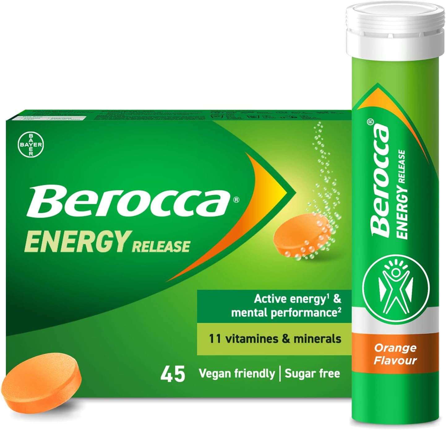 Berocca Vitamin C Effervescent Tablets, with Magnesium, Vitamin B12 & Vitamin B Complex, Orange Flavour