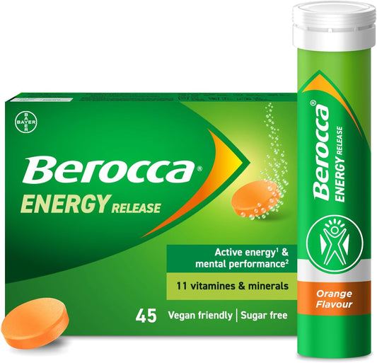Berocca Vitamin C Effervescent Tablets, with Magnesium, Vitamin B12 & Vitamin B Complex, Orange Flavour