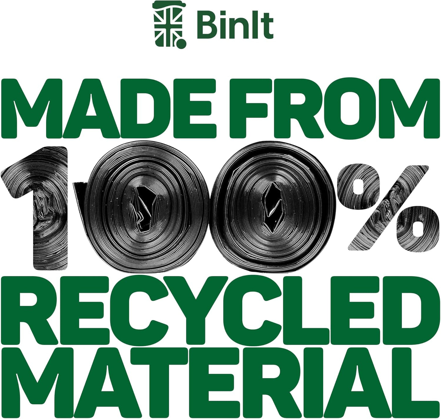 BIN IT 40 Everyday 70L Strong & Secure, Refuse Sacks, Bin Bags, Bin Liners, Flat Top, Recycled, Tear Resistant, 30 μm, Perfect for Everyday Use, Household, Office, Kitchen & Caterers
