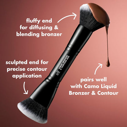 e.l.f. Camo Liquid Bronzer & Contour Duo Brush, Dual-Ended Face Makeup Brush, For a Sun-Kissed, Sculpted Complexion, Synthetic Bristles, Vegan & Cruelty-Free