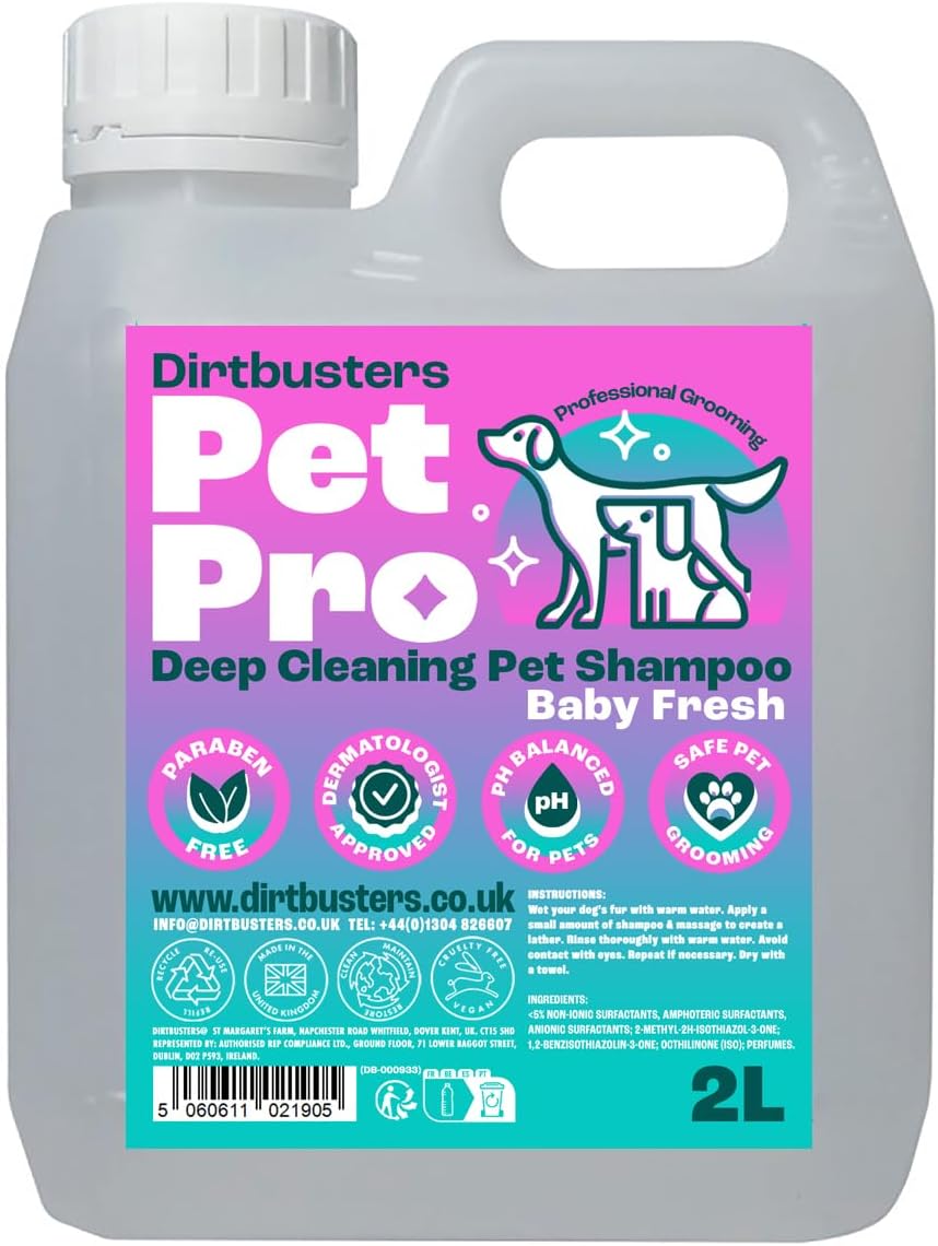 Dirtbusters Pet Pro Dog Shampoo Sensitive Skin (2L) Deep Cleaning Professional Dog Grooming & Puppy Shampoo & Conditioner For Smelly Dogs, Baby Fresh