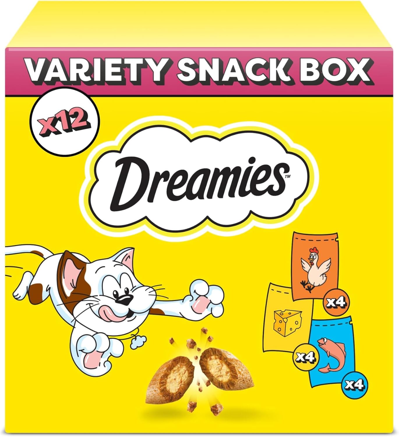 DREAMIES - Cat Treats - 12 x 60g - Multipack Biscuits - Variety Snack Box - 12 Pouches