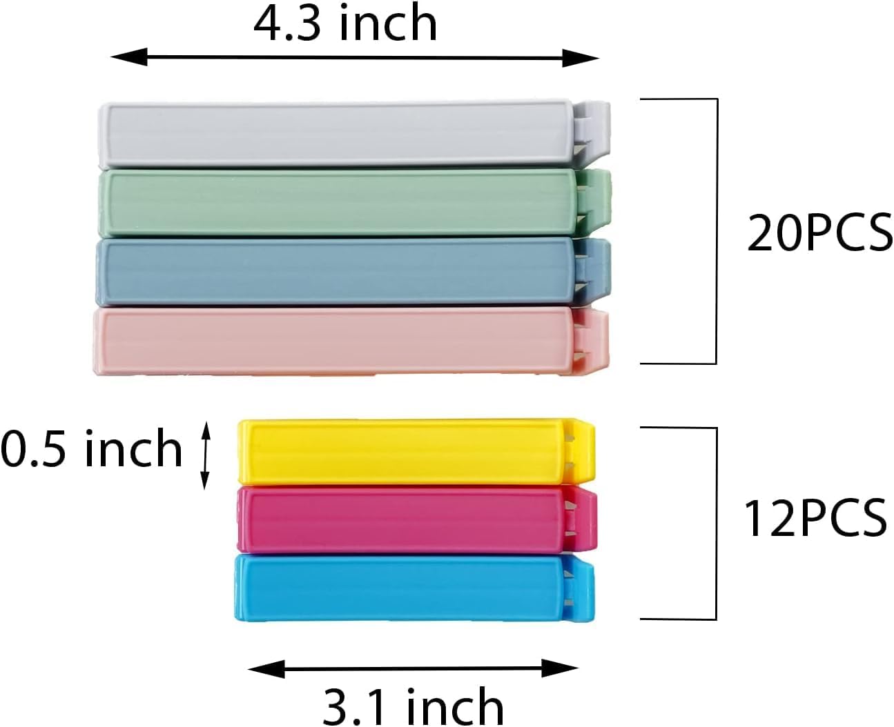Yarall 32 PCS Food Bag Clips for Food Storage & Freezer, Curved‑Design Plastic Food Clips for Kitchen & Home Use, 2 Sizes